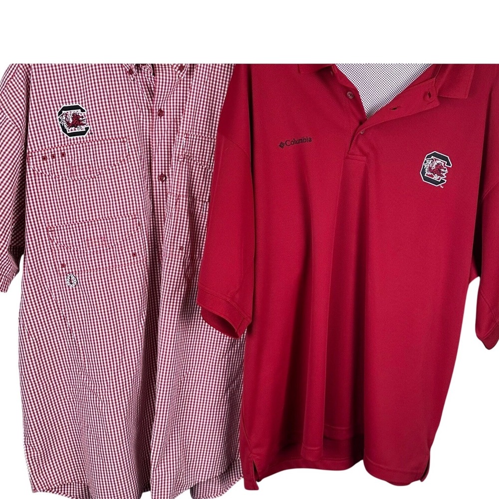 Columbia PFG South Carolina Gamecocks Shirt Bundle Red Gingham Polo Mens XXL 2TG